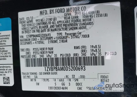 2013 Ford Mustang V6 z USA, uszkodzony, nr VIN 1ZVBP8AM0D5200693